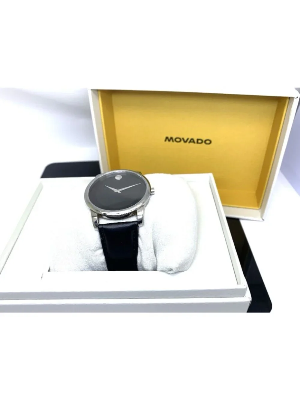 Movado Men's Watch 0606502 Museum Swiss Quartz Black Dial Leather Band 40mm